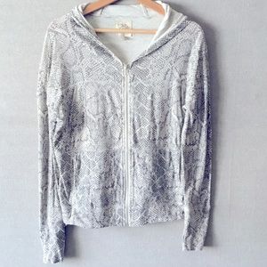 Last Chance! Chaser Women's Gray Snakeprint Cotton Zip Hoodie, Size XS